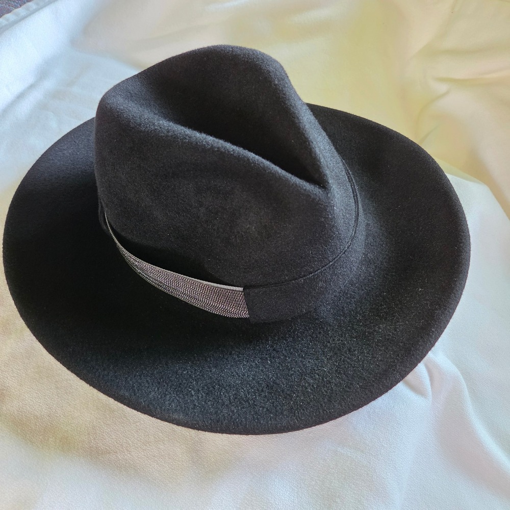 Marzi Firenze Neiman Marcus Hat 7-7 1/8 Black Rabbit Felt Wide Brim Fedora